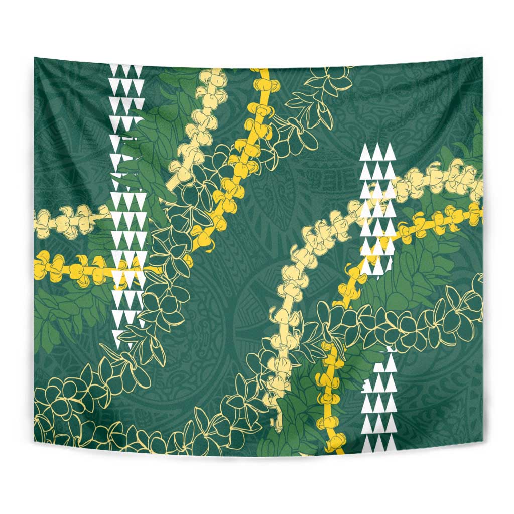 Hawaii Aloha Kakau Tapestry Green Puakenikeni and Maile Lei Twist