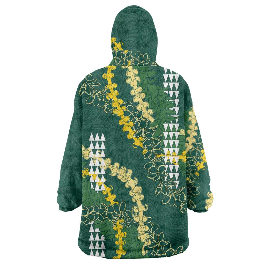 Hawaii Aloha Kakau Wearable Blanket Hoodie Green Puakenikeni and Maile Lei Twist