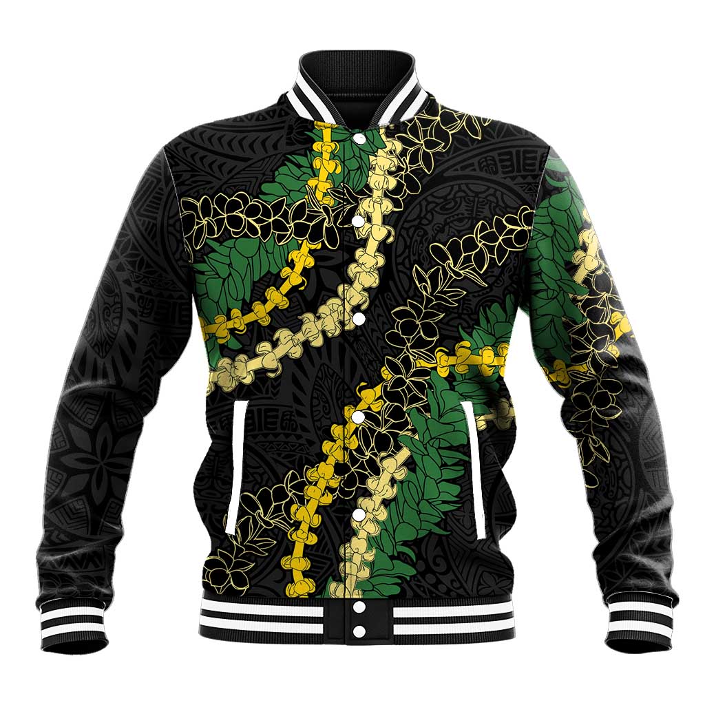 Hawaii Puakenikeni - Maile Lei Baseball Jacket Obsidian Black LT7 Unisex Black - Polynesian Pride