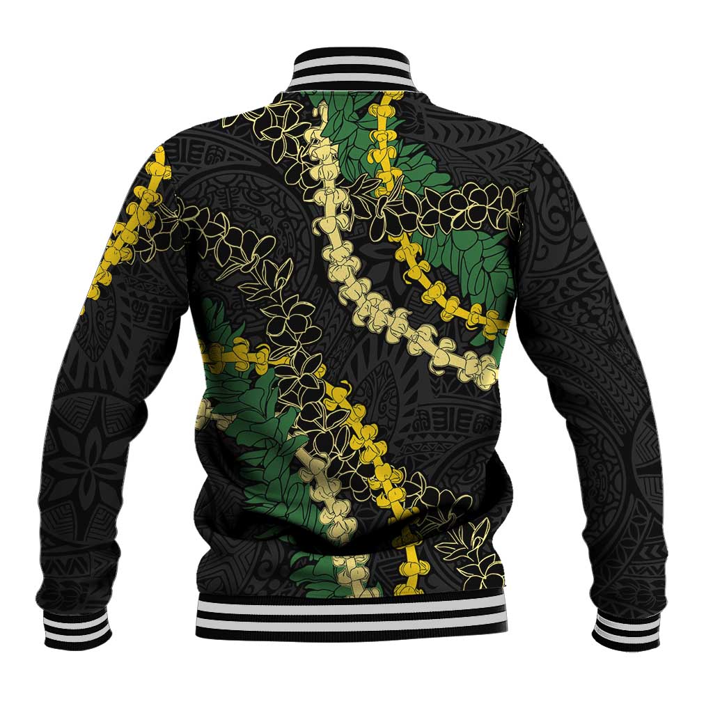 Hawaii Puakenikeni - Maile Lei Baseball Jacket Obsidian Black LT7 - Polynesian Pride