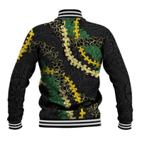 Hawaii Puakenikeni - Maile Lei Baseball Jacket Obsidian Black LT7 - Polynesian Pride