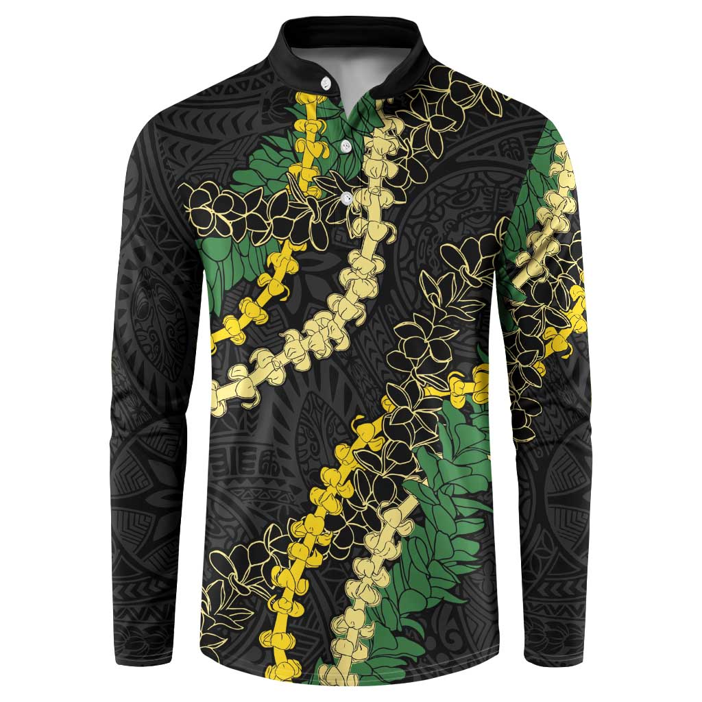 Hawaii Puakenikeni - Maile Lei Button Sweatshirt Obsidian Black LT7 Black - Polynesian Pride