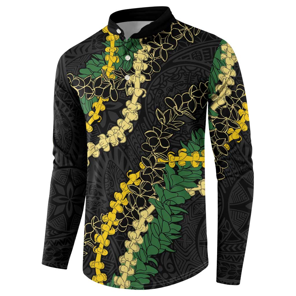 Hawaii Puakenikeni - Maile Lei Button Sweatshirt Obsidian Black LT7 - Polynesian Pride