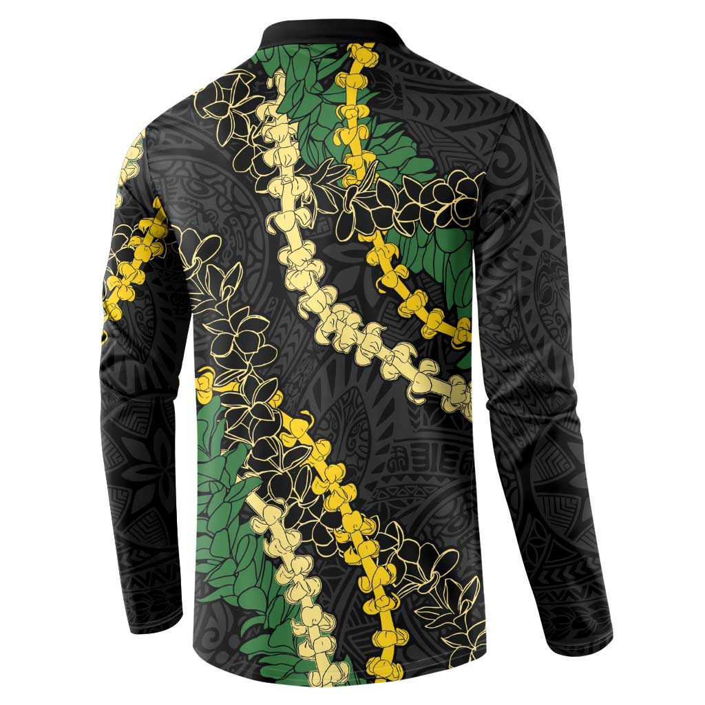 Hawaii Puakenikeni - Maile Lei Button Sweatshirt Obsidian Black LT7 - Polynesian Pride