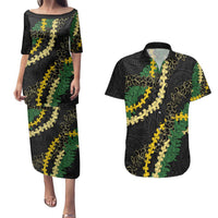 Hawaii Puakenikeni - Maile Lei Couples Matching Puletasi and Hawaiian Shirt Obsidian Black LT7 Black - Polynesian Pride