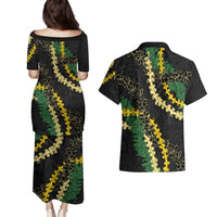 Hawaii Puakenikeni - Maile Lei Couples Matching Puletasi and Hawaiian Shirt Obsidian Black LT7 - Polynesian Pride