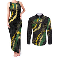 Hawaii Puakenikeni - Maile Lei Couples Matching Tank Maxi Dress and Long Sleeve Button Shirt Obsidian Black LT7 Black - Polynesian Pride