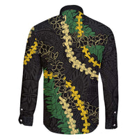 Hawaii Puakenikeni - Maile Lei Family Matching Off The Shoulder Long Sleeve Dress and Hawaiian Shirt Obsidian Black