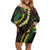 Hawaii Puakenikeni - Maile Lei Family Matching Off Shoulder Short Dress and Hawaiian Shirt Obsidian Black