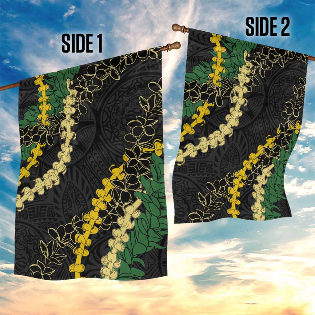 Hawaii Puakenikeni - Maile Lei Garden Flag Obsidian Black LT7 - Polynesian Pride