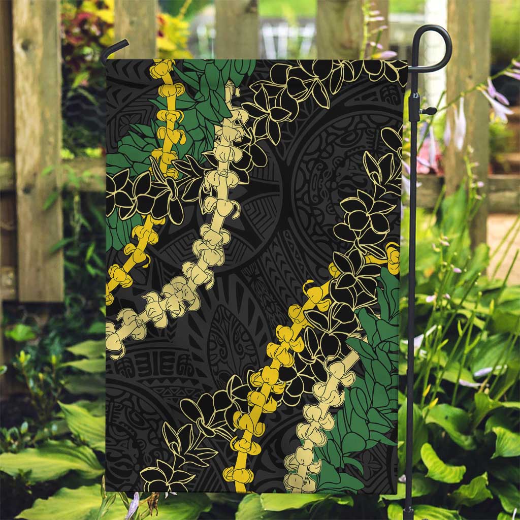 Hawaii Puakenikeni - Maile Lei Garden Flag Obsidian Black LT7 Garden Flag Black - Polynesian Pride