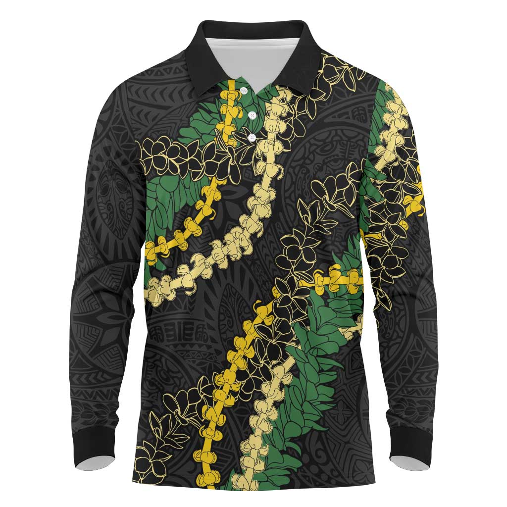 Hawaii Puakenikeni - Maile Lei Long Sleeve Polo Shirt Obsidian Black