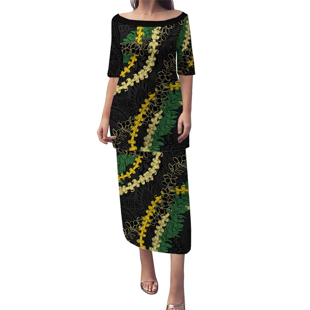 Hawaii Puakenikeni - Maile Lei Puletasi Obsidian Black LT7 Long Dress Black - Polynesian Pride