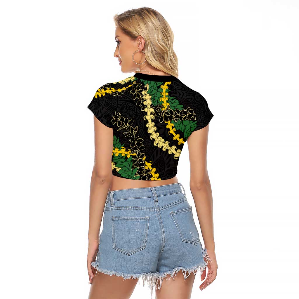 Hawaii Puakenikeni - Maile Lei Raglan Cropped T Shirt Obsidian Black LT7 - Polynesian Pride