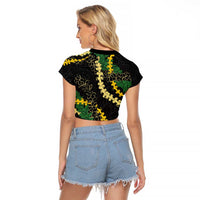 Hawaii Puakenikeni - Maile Lei Raglan Cropped T Shirt Obsidian Black LT7 - Polynesian Pride