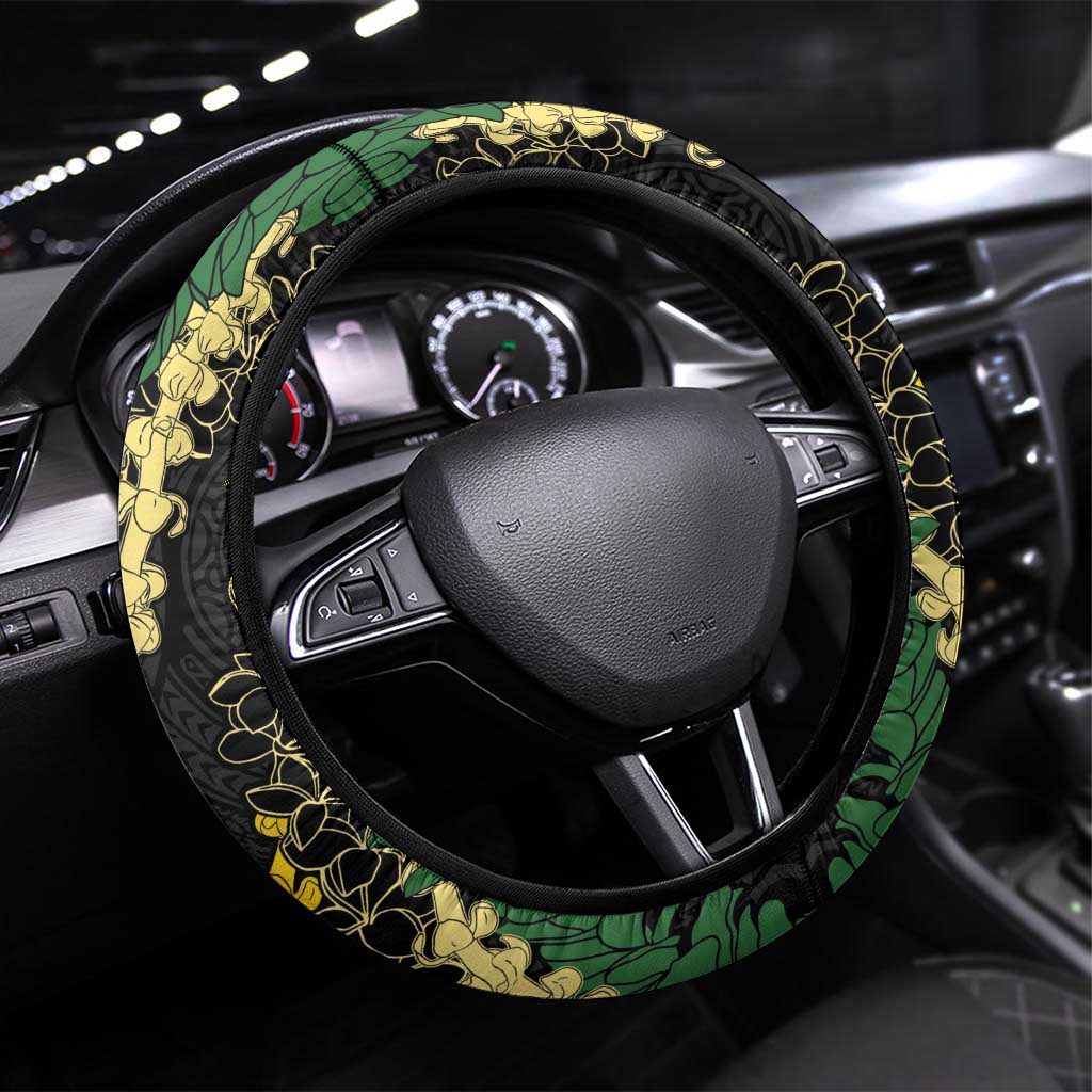 Hawaii Puakenikeni - Maile Lei Steering Wheel Cover Obsidian Black