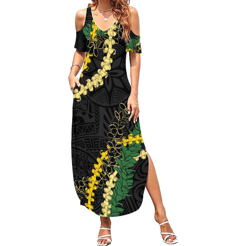 Hawaii Puakenikeni - Maile Lei Summer Maxi Dress Obsidian Black LT7 Women Black - Polynesian Pride