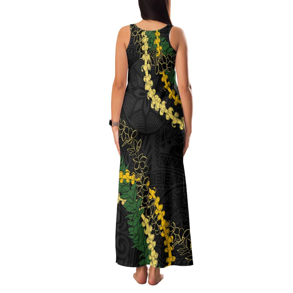 Hawaii Puakenikeni - Maile Lei Tank Maxi Dress Obsidian Black LT7 - Polynesian Pride