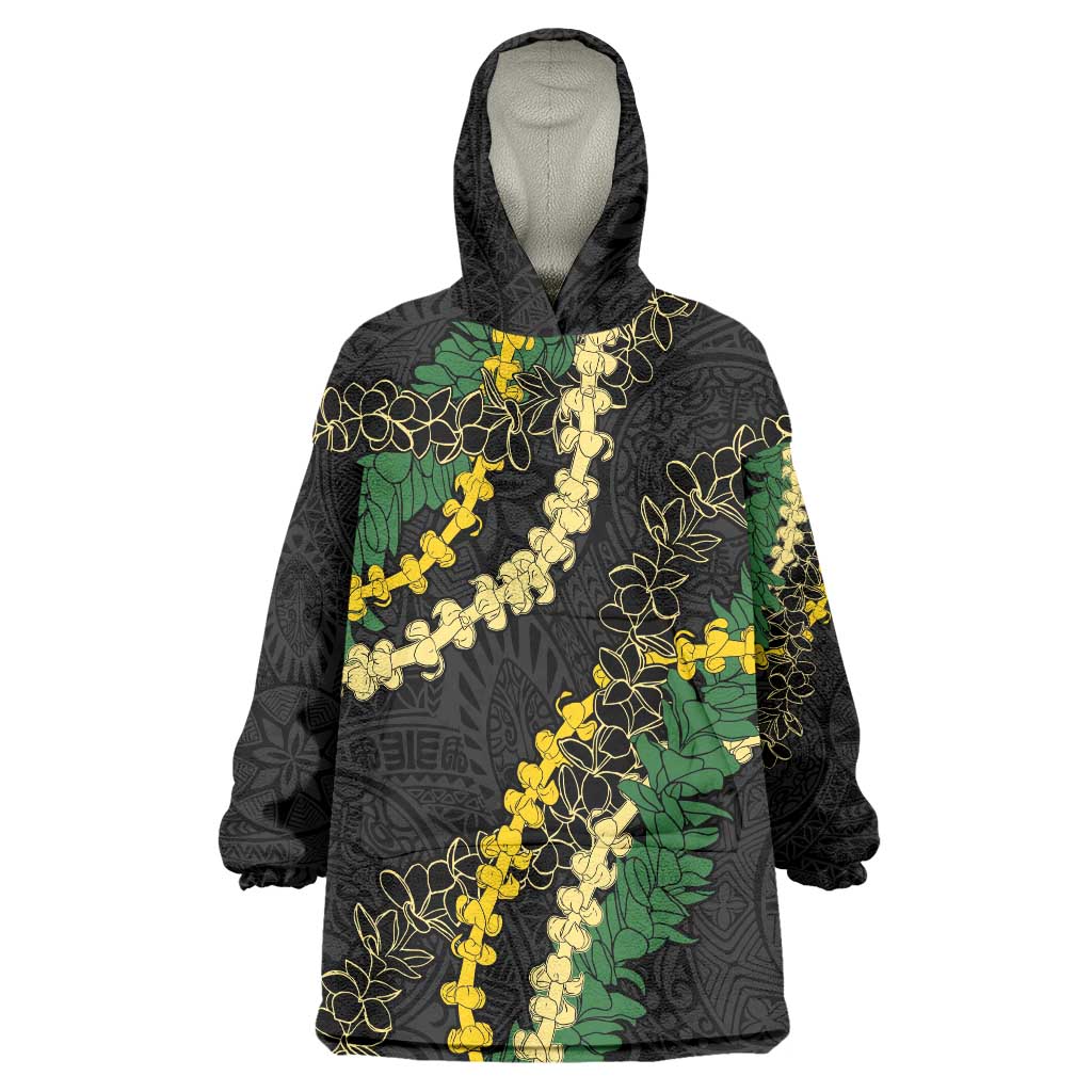 Hawaii Puakenikeni - Maile Lei Wearable Blanket Hoodie Obsidian Black LT7 One Size Black - Polynesian Pride