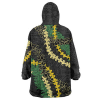 Hawaii Puakenikeni - Maile Lei Wearable Blanket Hoodie Obsidian Black LT7 - Polynesian Pride