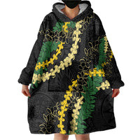 Hawaii Puakenikeni - Maile Lei Wearable Blanket Hoodie Obsidian Black LT7 - Polynesian Pride