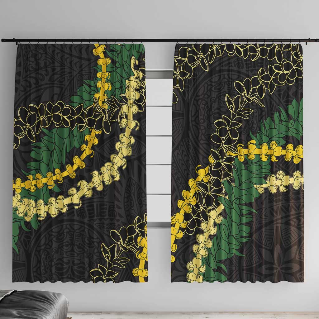 Hawaii Puakenikeni - Maile Lei Window Curtain Obsidian Black LT7 With Hooks Black - Polynesian Pride