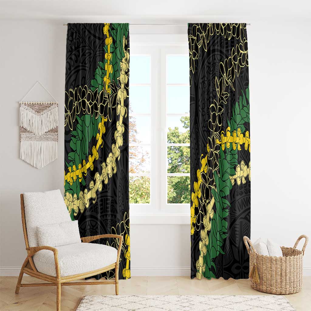 Hawaii Puakenikeni - Maile Lei Window Curtain Obsidian Black LT7 - Polynesian Pride