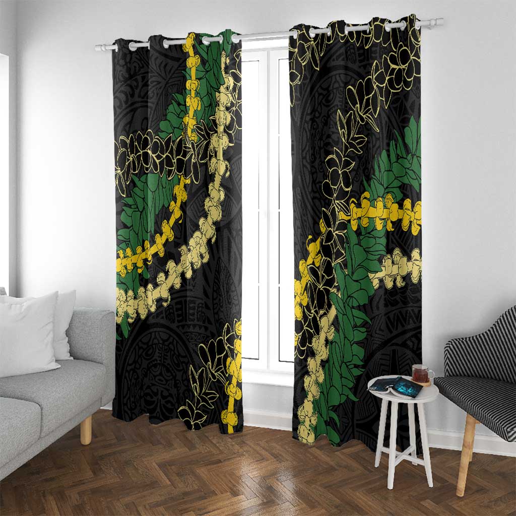 Hawaii Puakenikeni - Maile Lei Window Curtain Obsidian Black LT7 With Grommets Black - Polynesian Pride