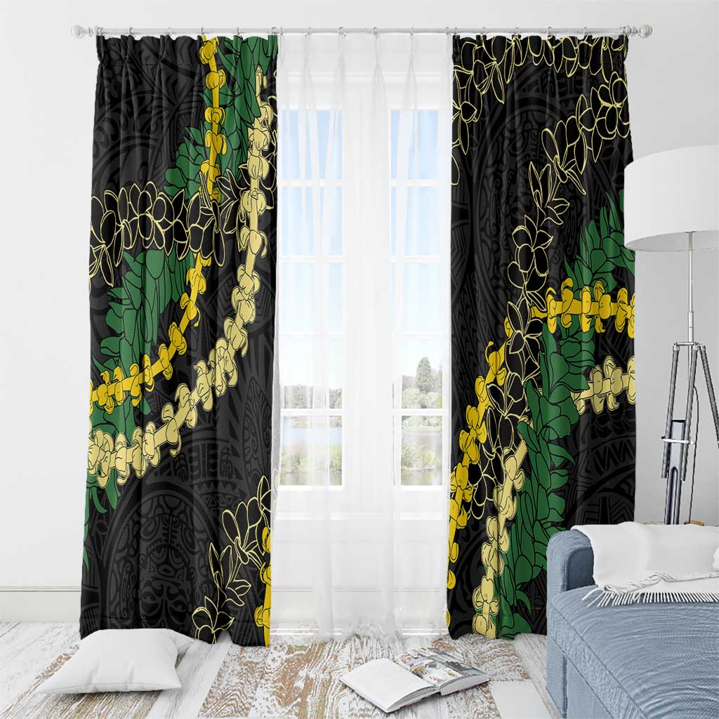 Hawaii Puakenikeni - Maile Lei Window Curtain Obsidian Black LT7 - Polynesian Pride