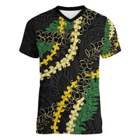 Hawaii Puakenikeni - Maile Lei Women V-Neck T-Shirt Obsidian Black LT7 Female Black - Polynesian Pride