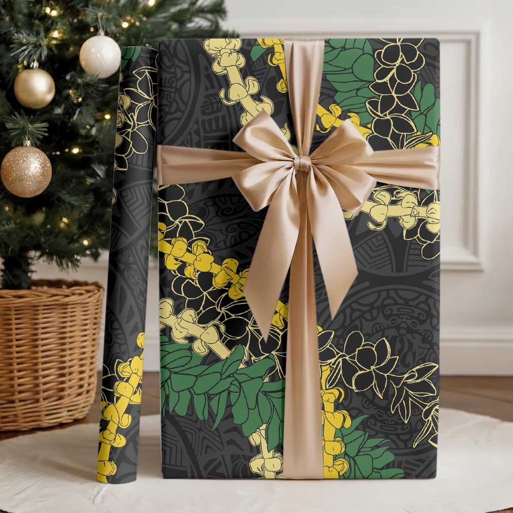 Hawaii Puakenikeni - Maile Lei Wrapping Paper Obsidian Black LT7 - Polynesian Pride