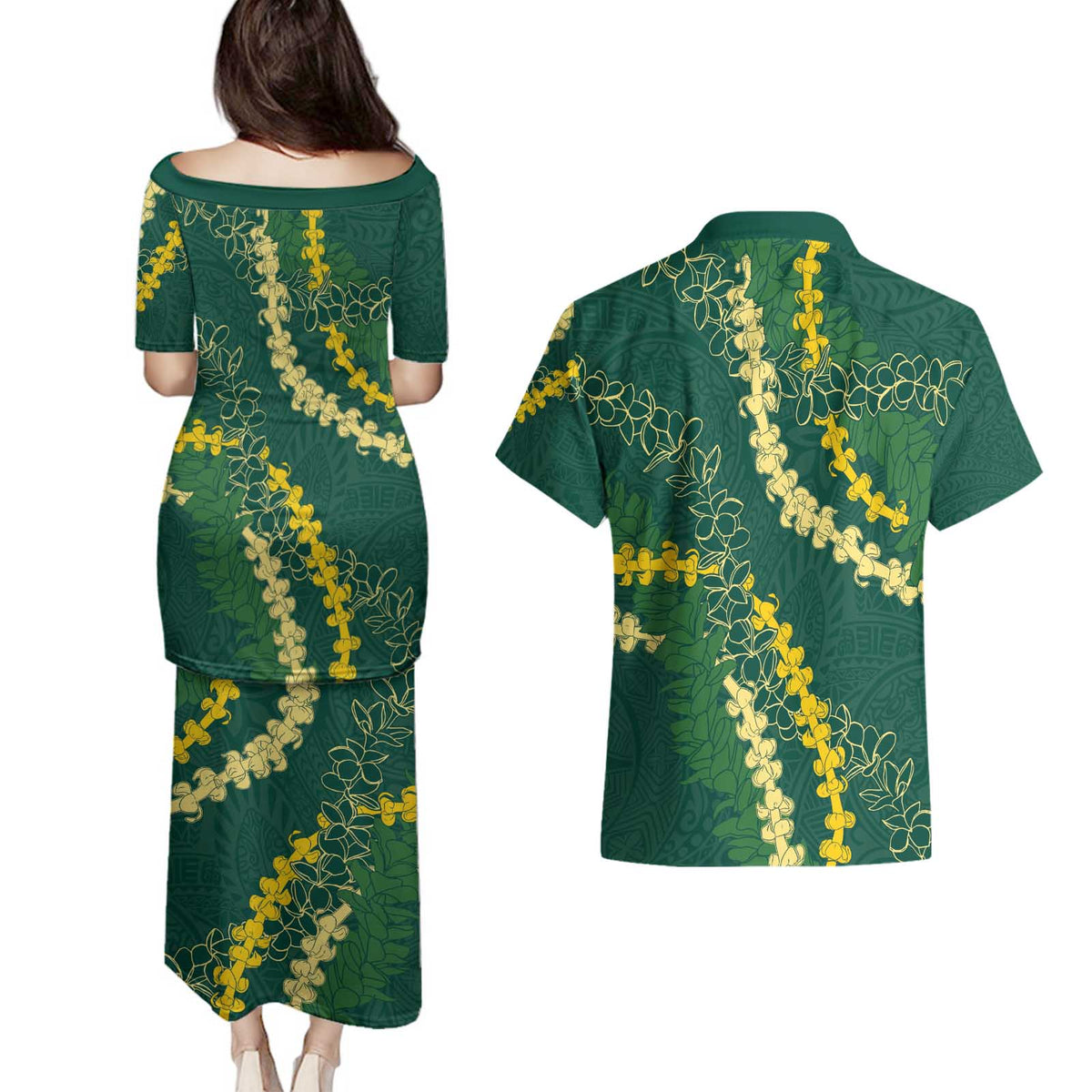 Hawaii Puakenikeni - Maile Lei Couples Matching Puletasi and Hawaiian Shirt Sage Green LT7 - Polynesian Pride