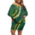 Hawaii Puakenikeni - Maile Lei Family Matching Off Shoulder Short Dress and Hawaiian Shirt Sage Green