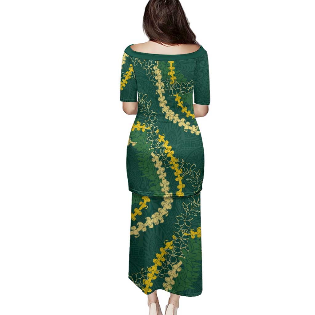 Hawaii Puakenikeni - Maile Lei Family Matching Puletasi and Hawaiian Shirt Sage Green