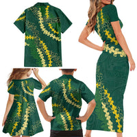 Hawaii Puakenikeni - Maile Lei Family Matching Short Sleeve Bodycon Dress and Hawaiian Shirt Sage Green
