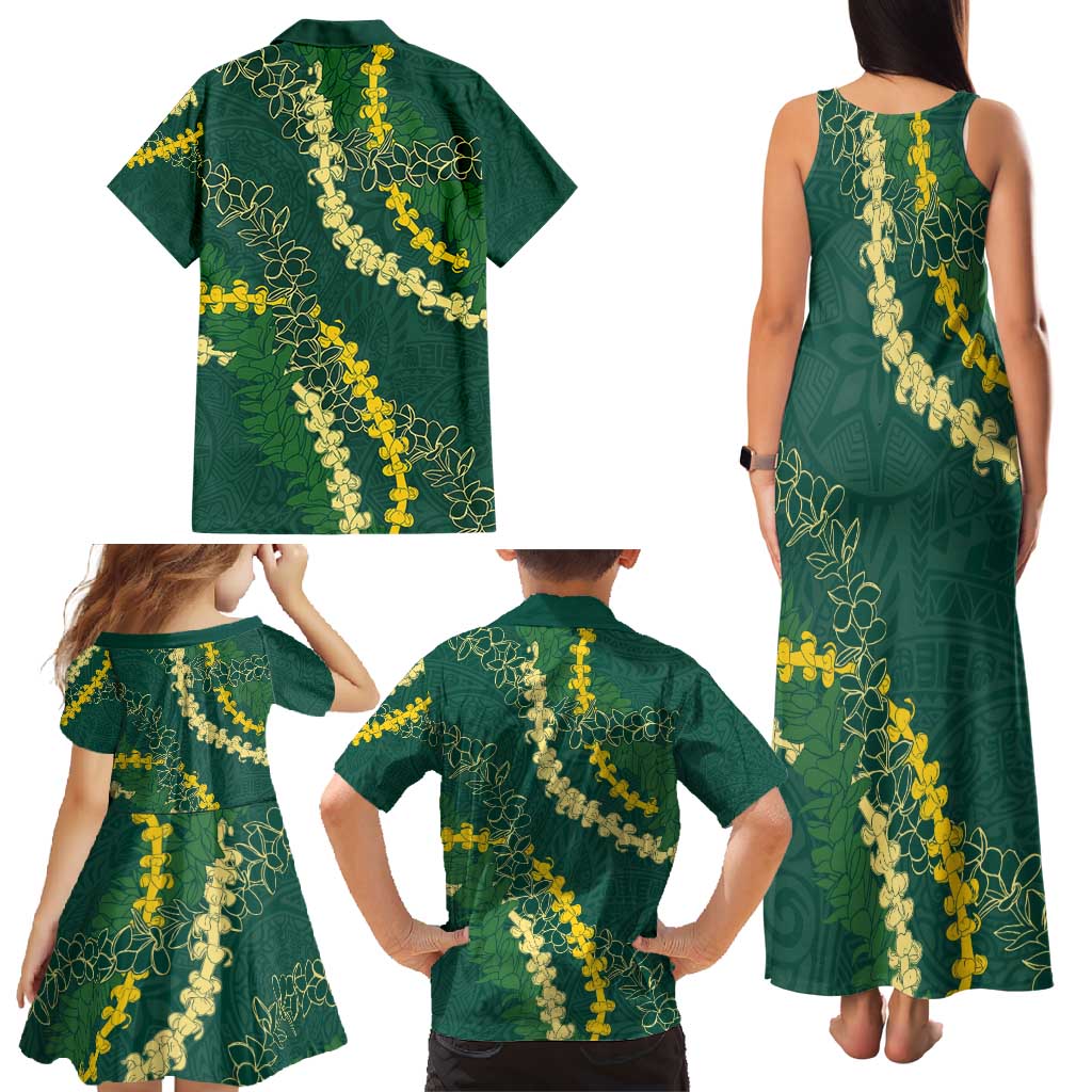 Hawaii Puakenikeni - Maile Lei Family Matching Tank Maxi Dress and Hawaiian Shirt Sage Green