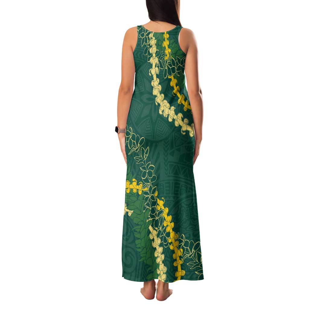 Hawaii Puakenikeni - Maile Lei Family Matching Tank Maxi Dress and Hawaiian Shirt Sage Green