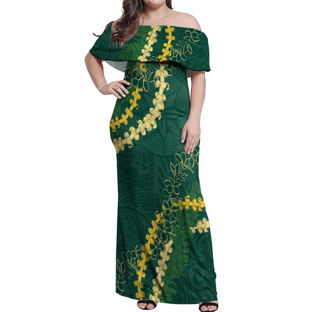 Hawaii Puakenikeni - Maile Lei Off Shoulder Maxi Dress Sage Green LT7 Women Sage Green - Polynesian Pride