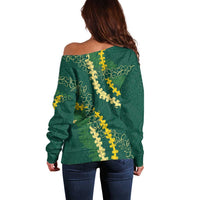 Hawaii Puakenikeni - Maile Lei Off Shoulder Sweater Sage Green