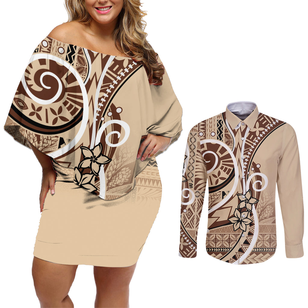 Samoa Siapo Classic Motif Couples Matching Off Shoulder Short Dress and Long Sleeve Button Shirt Manuia le tuto’atasi o Samoa Independence