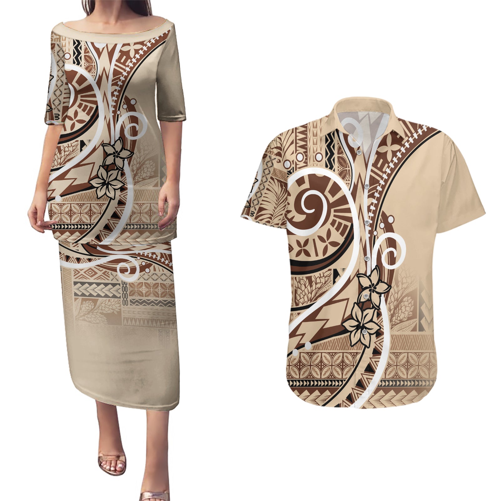 Samoa Siapo Classic Motif Couples Matching Puletasi and Hawaiian Shirt Manuia le tuto’atasi o Samoa Independence