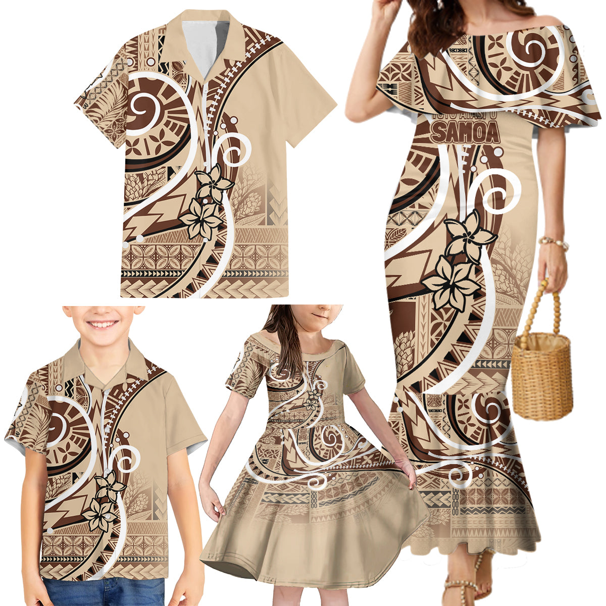 Samoa Siapo Classic Motif Family Matching Mermaid Dress and Hawaiian Shirt Manuia le tuto’atasi o Samoa Independence