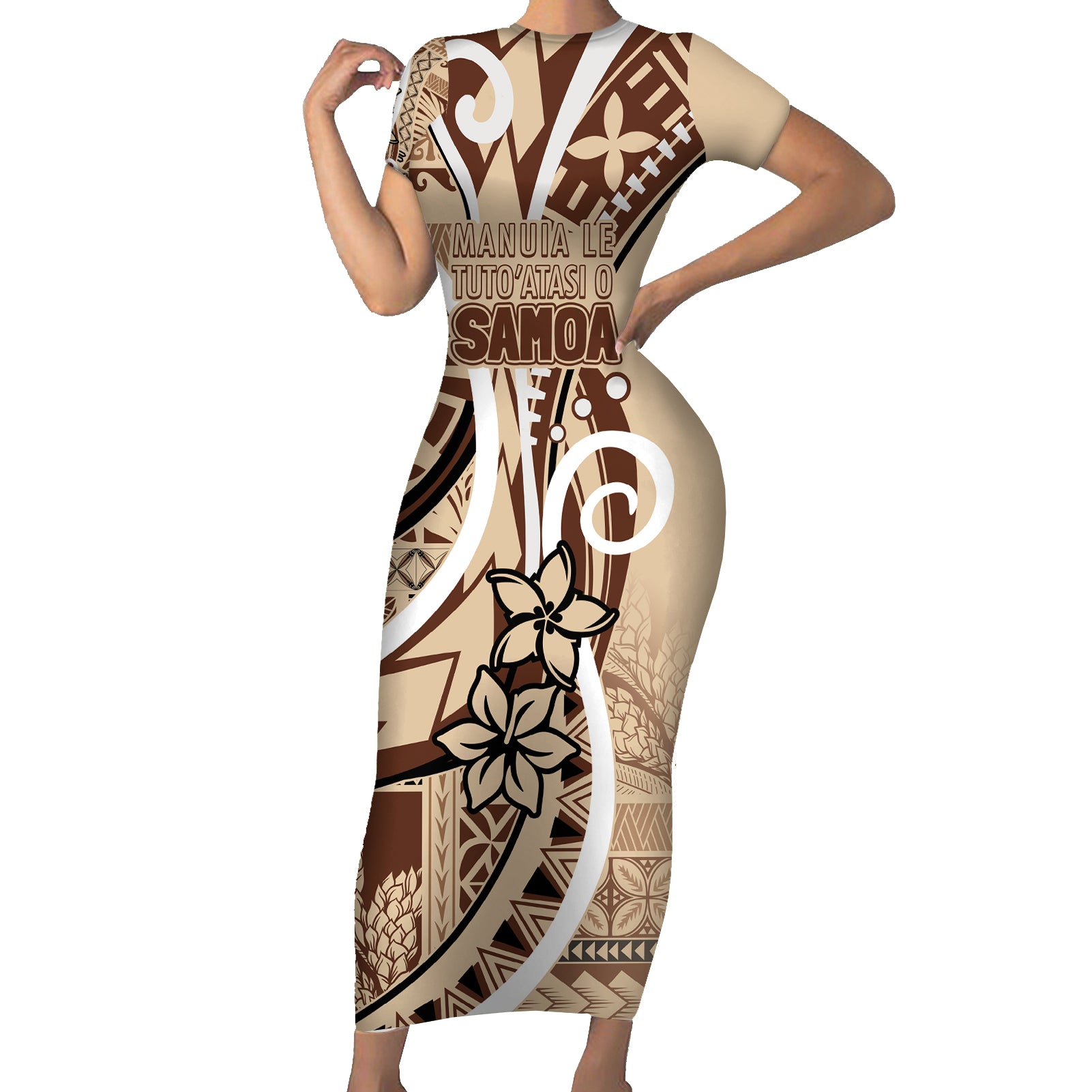 Samoa Siapo Classic Motif Short Sleeve Bodycon Dress Manuia le tuto’atasi o Samoa Independence