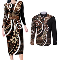 Samoa Siapo Classic Motif Couples Matching Long Sleeve Bodycon Dress and Long Sleeve Button Shirt Manuia le tuto’atasi o Samoa Independence Black Style