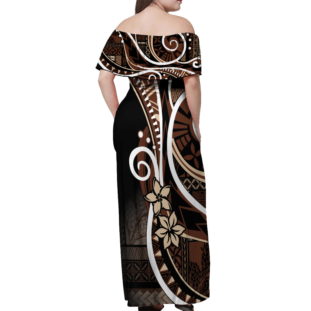 Samoa Siapo Classic Motif Off Shoulder Maxi Dress Manuia le tuto’atasi o Samoa Independence Black Style