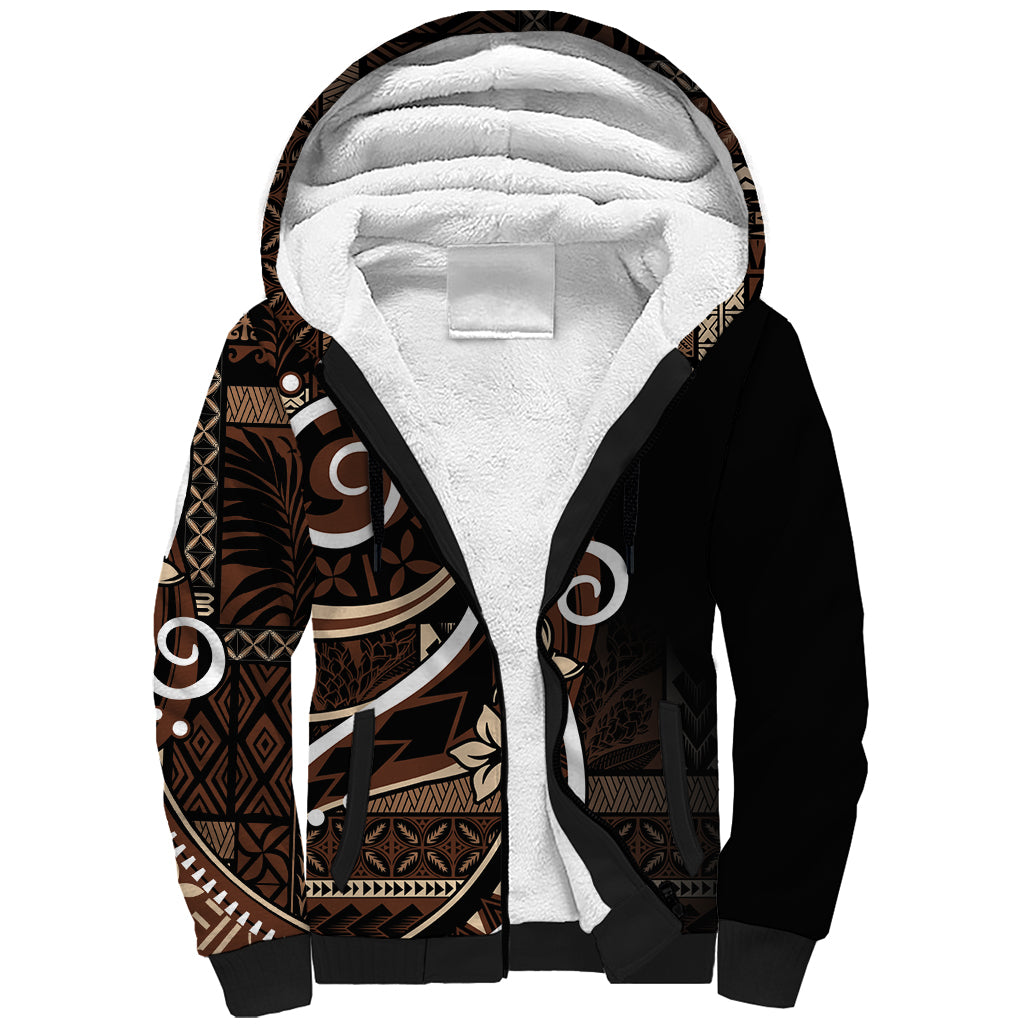 Samoa Siapo Classic Motif Sherpa Hoodie Manuia le tuto’atasi o Samoa Independence Black Style