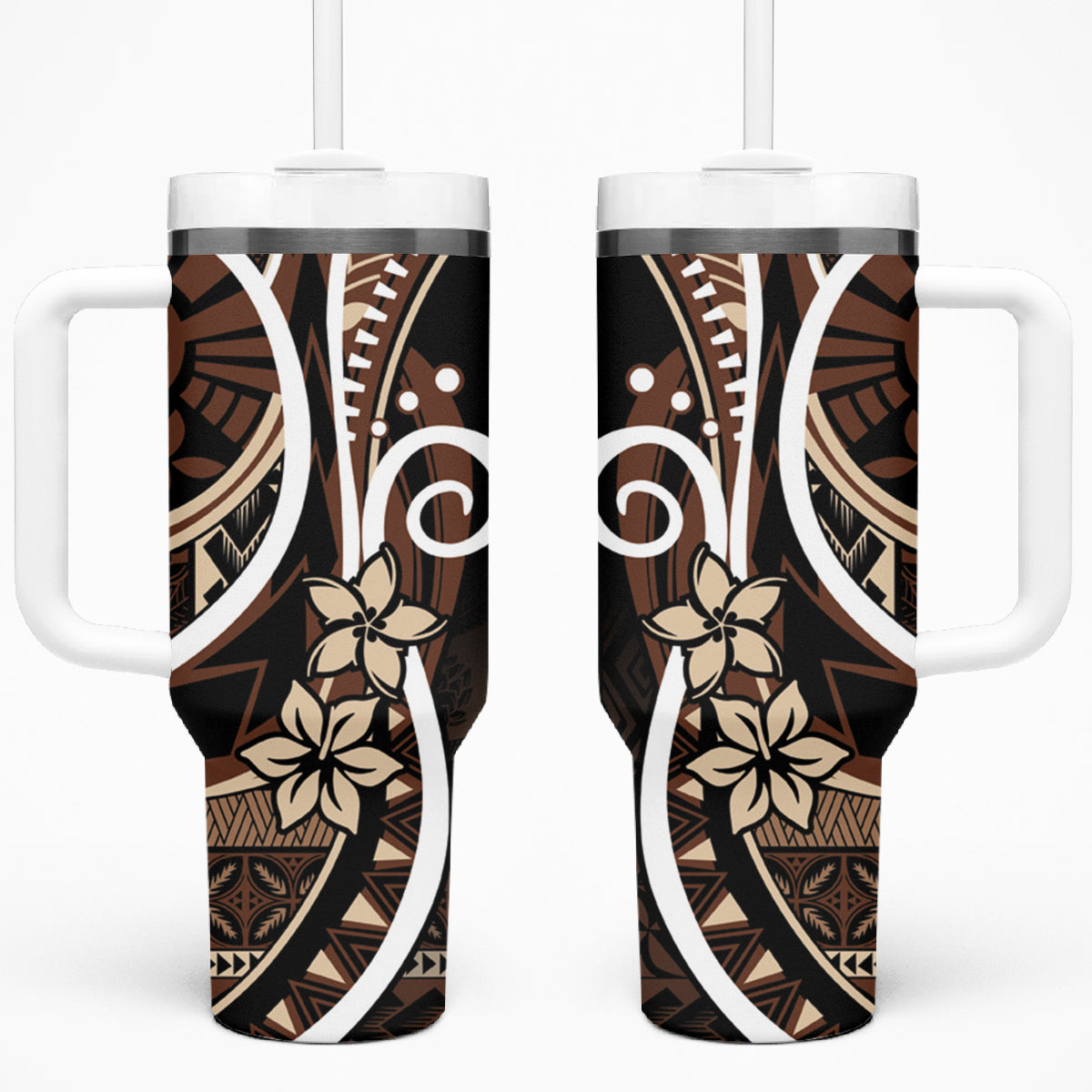 Samoa Siapo Classic Motif Tumbler With Handle Manuia le tutoatasi o Samoa Independence Black Style