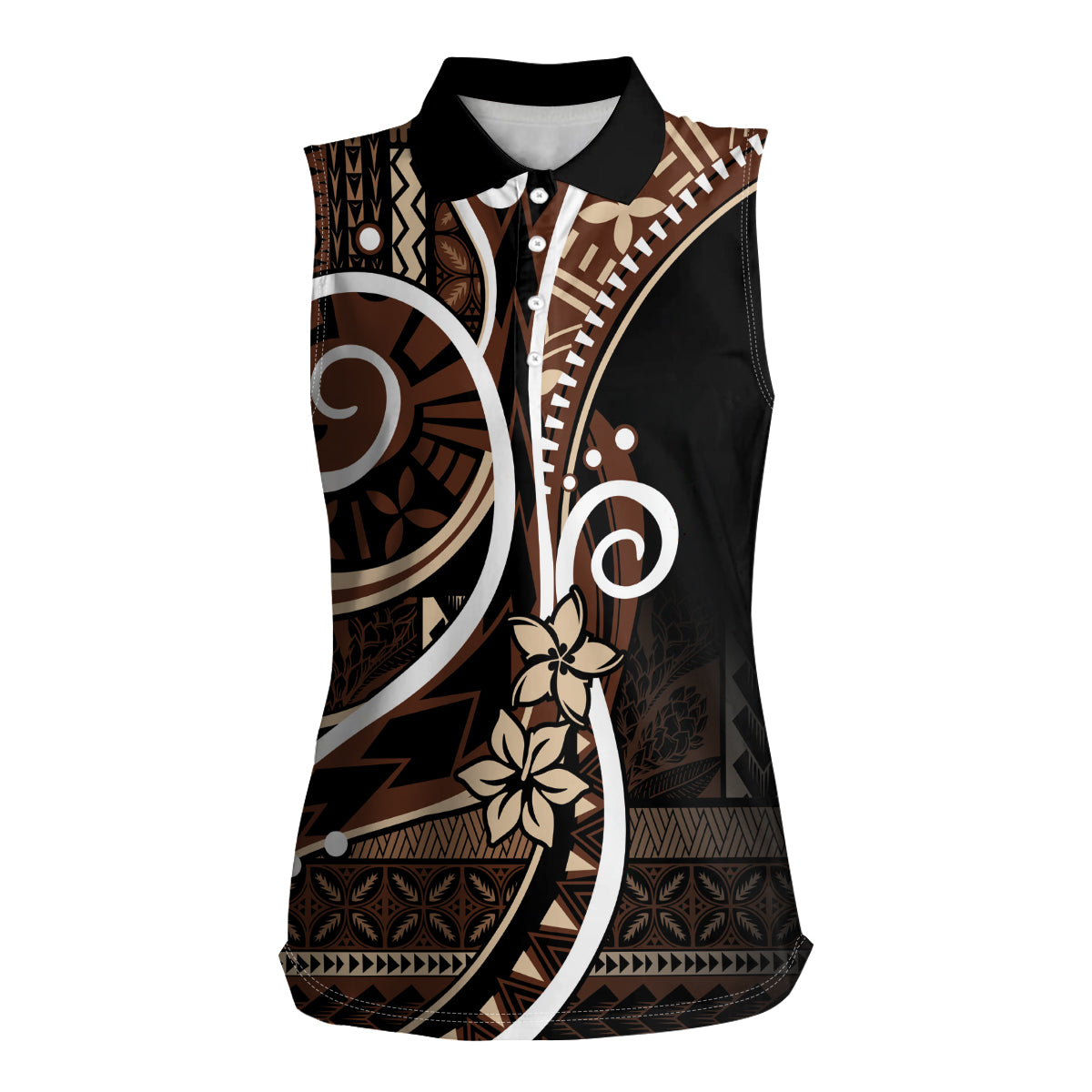 Samoa Siapo Classic Motif Women Sleeveless Polo Shirt Manuia le tuto’atasi o Samoa Independence Black Style