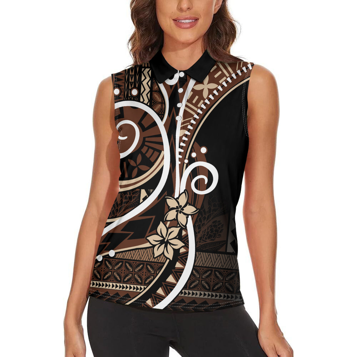 Samoa Siapo Classic Motif Women Sleeveless Polo Shirt Manuia le tuto’atasi o Samoa Independence Black Style