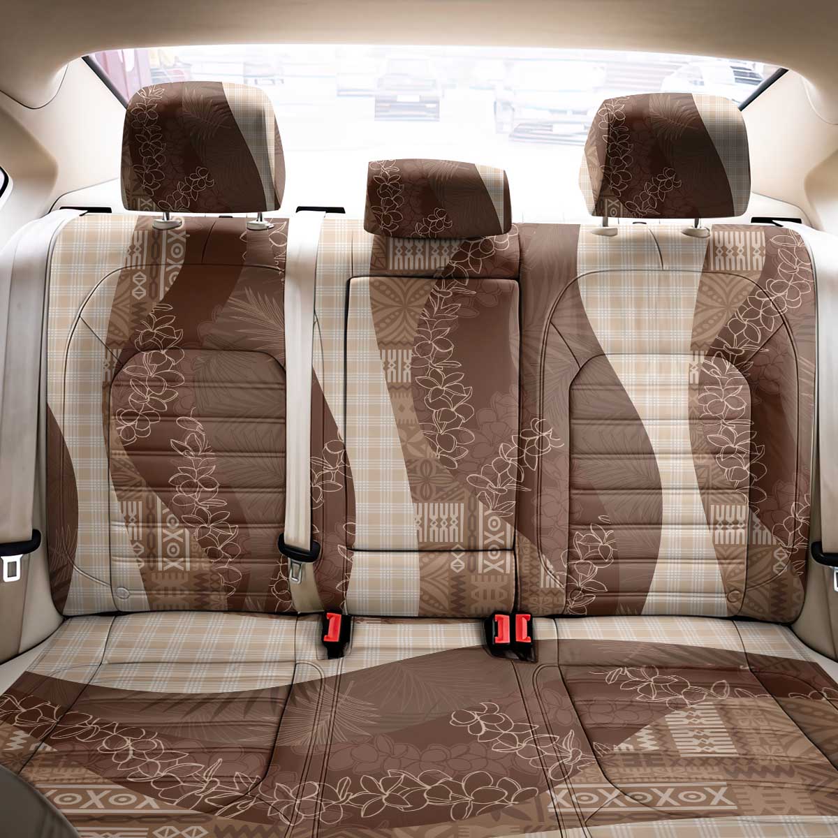 Polynesian Tribal Pattern Patchwork Picturesque Back Car Seat Cover Mocha LT7 - Polynesian Pride